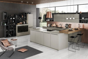 Moderne Küche im Industrial-Stil von Artego mit hellen, metallisch schimmernden Fronten und klaren Linien für einen urbanen Loft-Look.